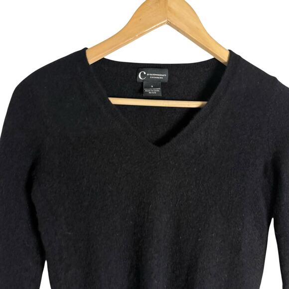 C by Bloomingdale’s Cashmere Black V-Neck Long Sleeve Pullover Sweater Size S - Picture 5 of 8